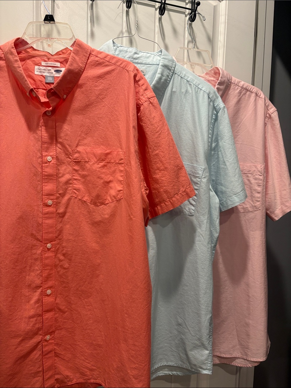 Classic Short-Sleeve Button-Up Shirt - Coral/light pink/ blue mens 3xlt